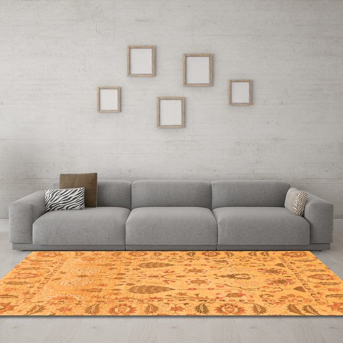 Machine Washable Abstract Orange Modern Area Rugs in a Living Room, wshabs1685org