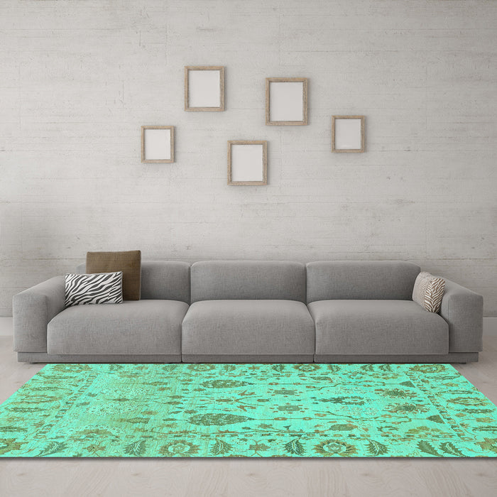 Machine Washable Abstract Turquoise Modern Area Rugs in a Living Room,, wshabs1685turq