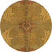 Round Abstract Dark Orange Modern Rug, abs1686