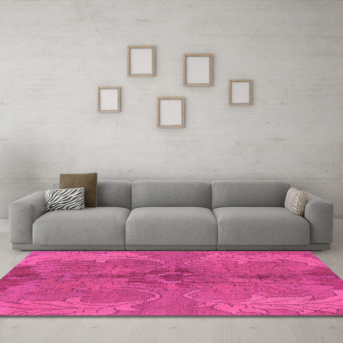 Machine Washable Abstract Pink Modern Rug in a Living Room, wshabs1686pnk