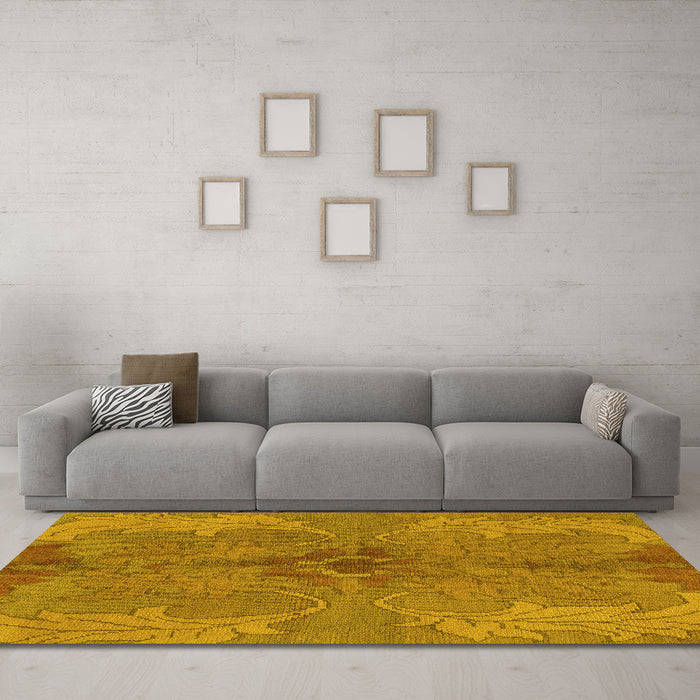 Machine Washable Abstract Yellow Modern Rug in a Living Room, wshabs1686yw