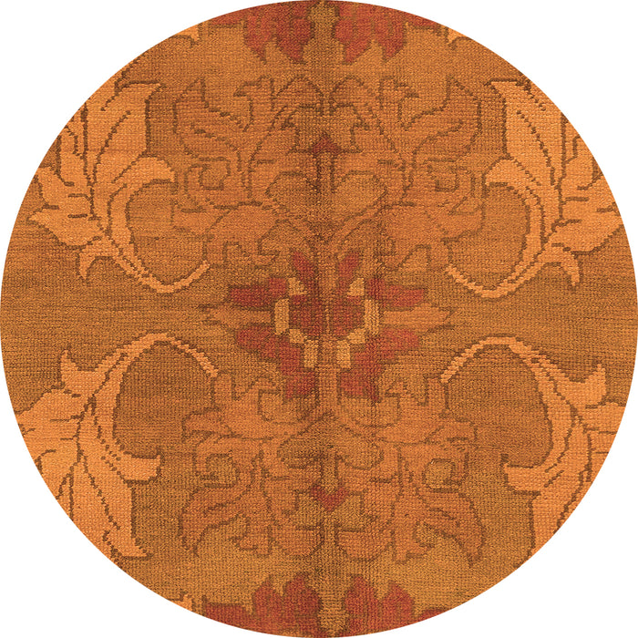 Round Machine Washable Abstract Orange Modern Area Rugs, wshabs1686org