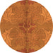 Round Machine Washable Abstract Orange Modern Area Rugs, wshabs1686org