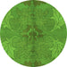 Round Machine Washable Abstract Green Modern Area Rugs, wshabs1686grn