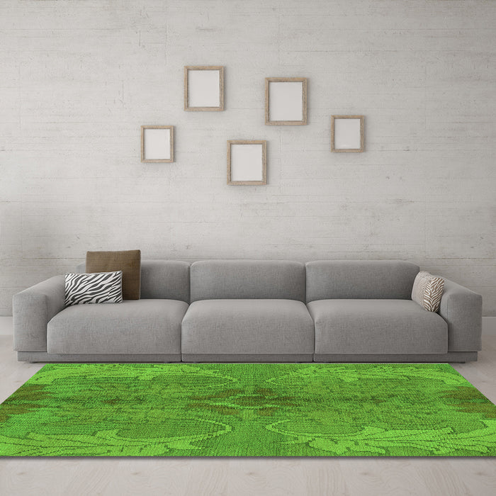 Machine Washable Abstract Green Modern Area Rugs in a Living Room,, wshabs1686grn