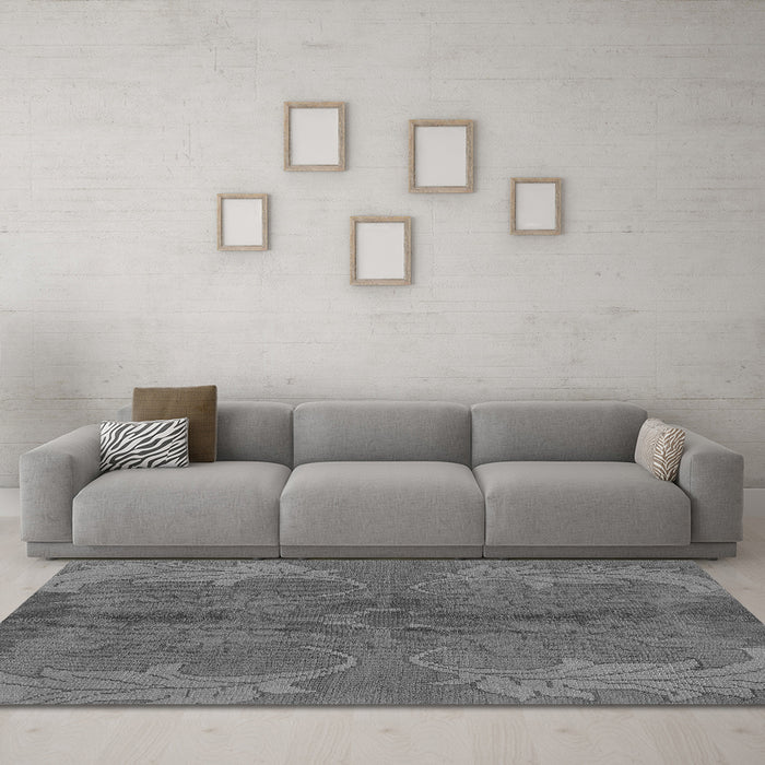 Machine Washable Abstract Gray Modern Rug in a Living Room,, wshabs1686gry