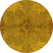 Round Abstract Yellow Modern Rug, abs1686yw