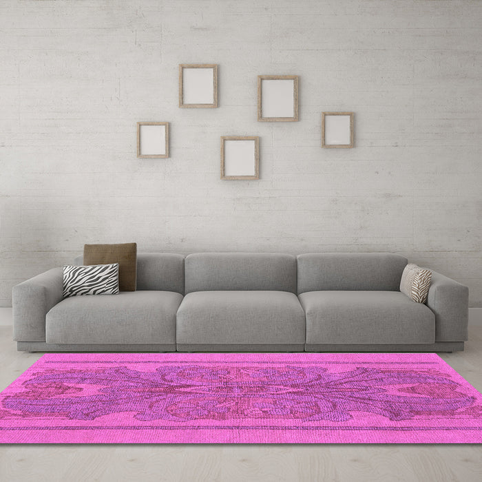 Machine Washable Abstract Purple Modern Area Rugs in a Living Room, wshabs1687pur