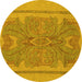 Round Abstract Yellow Modern Rug, abs1687yw