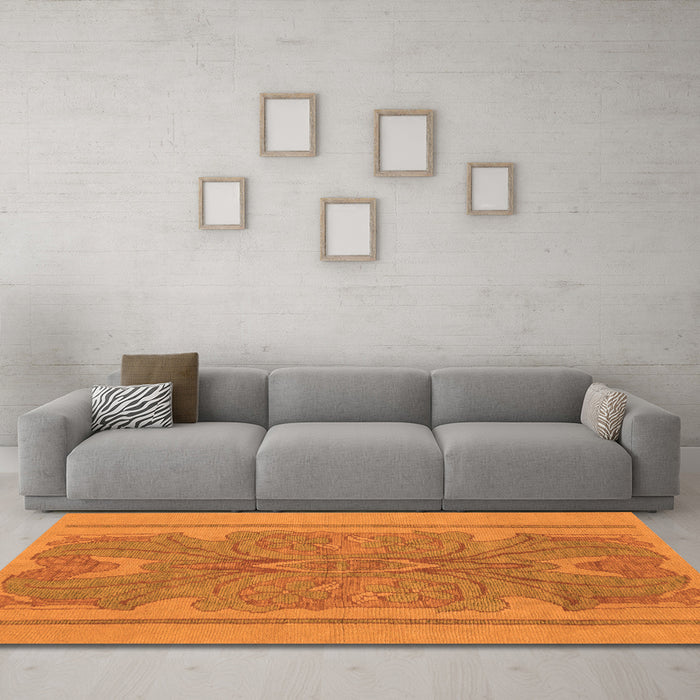 Machine Washable Abstract Orange Modern Area Rugs in a Living Room, wshabs1687org