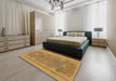 Abstract Yellow Modern Rug in a Bedroom, abs1687