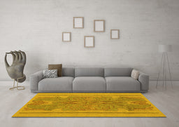 Machine Washable Abstract Yellow Modern Rug in a Living Room, wshabs1687yw
