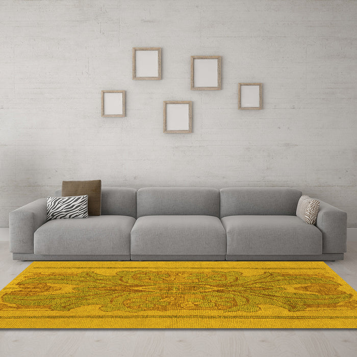Machine Washable Abstract Yellow Modern Rug in a Living Room, wshabs1687yw