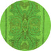 Round Abstract Green Modern Rug, abs1687grn