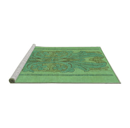 Sideview of Machine Washable Abstract Turquoise Modern Area Rugs, wshabs1687turq