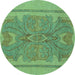 Round Abstract Turquoise Modern Rug, abs1687turq