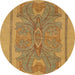 Round Abstract Yellow Modern Rug, abs1687