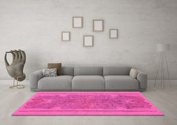 Machine Washable Abstract Pink Modern Rug in a Living Room, wshabs1687pnk