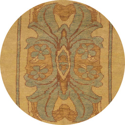 Round Machine Washable Abstract Yellow Rug, wshabs1687