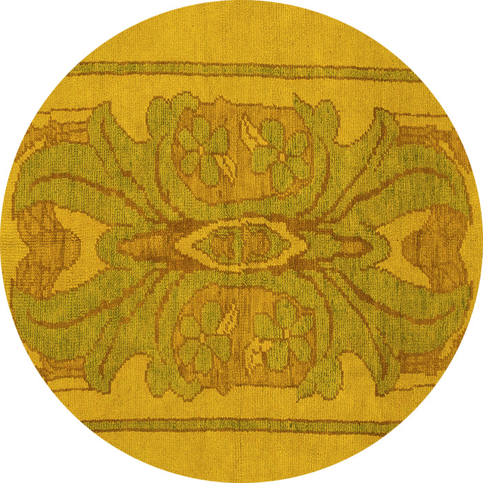 Round Machine Washable Abstract Yellow Modern Rug, wshabs1687yw