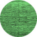 Round Machine Washable Abstract Emerald Green Modern Area Rugs, wshabs1688emgrn