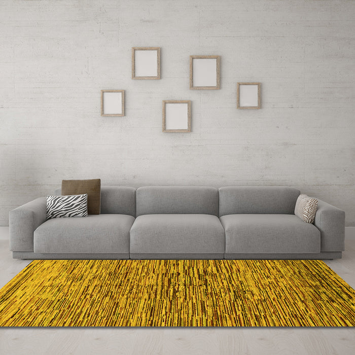 Machine Washable Abstract Yellow Modern Rug in a Living Room, wshabs1688yw