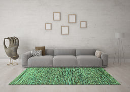 Machine Washable Abstract Turquoise Modern Area Rugs in a Living Room,, wshabs1688turq