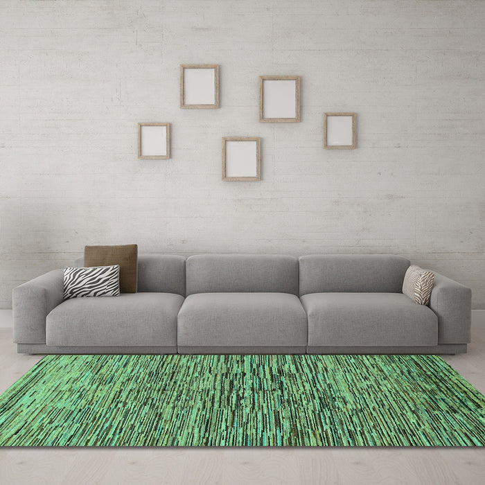 Machine Washable Abstract Turquoise Modern Area Rugs in a Living Room,, wshabs1688turq
