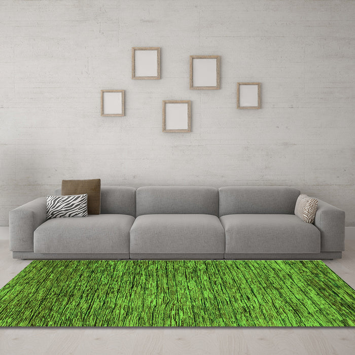 Machine Washable Abstract Green Modern Area Rugs in a Living Room,, wshabs1689grn
