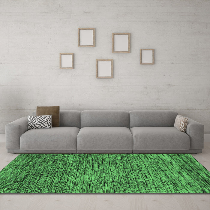 Machine Washable Abstract Emerald Green Modern Area Rugs in a Living Room,, wshabs1689emgrn