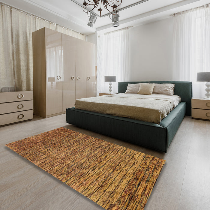 Abstract Saddle Brown Modern Rug in a Bedroom, abs1689