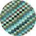 Round Machine Washable Checkered Light Blue Modern Rug, wshabs168lblu