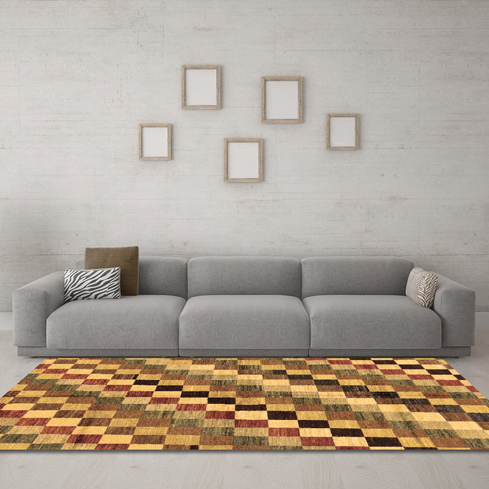 Machine Washable Checkered Brown Modern Rug in a Living Room,, wshabs168brn