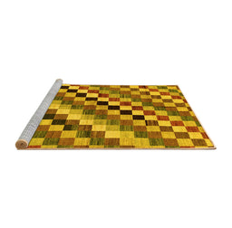 Sideview of Machine Washable Checkered Yellow Modern Rug, wshabs168yw