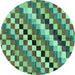 Round Machine Washable Checkered Turquoise Modern Area Rugs, wshabs168turq