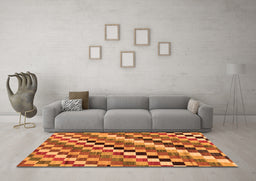 Machine Washable Checkered Orange Modern Area Rugs in a Living Room, wshabs168org