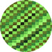 Round Machine Washable Checkered Green Modern Area Rugs, wshabs168grn