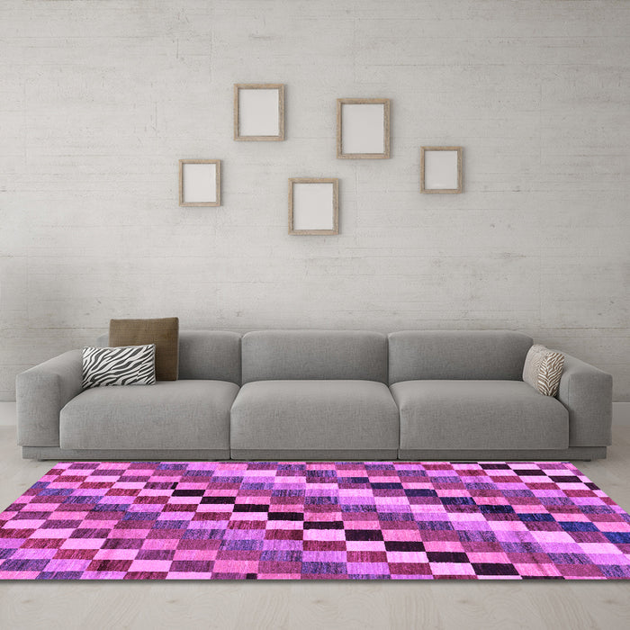 Machine Washable Checkered Purple Modern Area Rugs in a Living Room, wshabs168pur