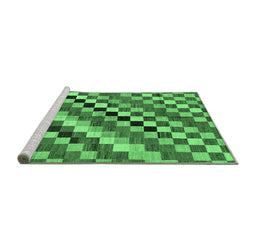 Sideview of Machine Washable Checkered Emerald Green Modern Area Rugs, wshabs168emgrn