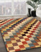 Abstract Brown Red Checkered Rug in Family Room, abs168