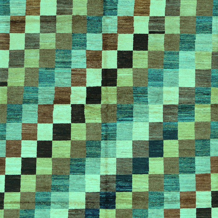 Machine Washable Checkered Turquoise Modern Area Rugs, wshabs168turq