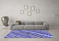 Machine Washable Checkered Blue Modern Rug, wshabs168blu