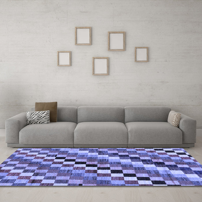 Machine Washable Checkered Blue Modern Rug in a Living Room, wshabs168blu