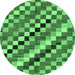 Round Machine Washable Checkered Emerald Green Modern Area Rugs, wshabs168emgrn
