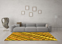 Machine Washable Checkered Yellow Modern Rug, wshabs168yw