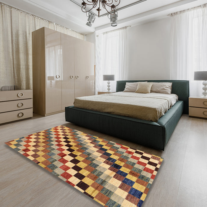 Machine Washable Abstract Brown Red Rug in a Bedroom, wshabs168