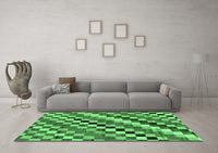 Machine Washable Checkered Emerald Green Modern Rug, wshabs168emgrn