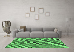 Machine Washable Checkered Emerald Green Modern Area Rugs in a Living Room,, wshabs168emgrn