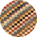 Round Abstract Brown Red Checkered Rug, abs168