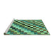 Sideview of Machine Washable Checkered Turquoise Modern Area Rugs, wshabs168turq